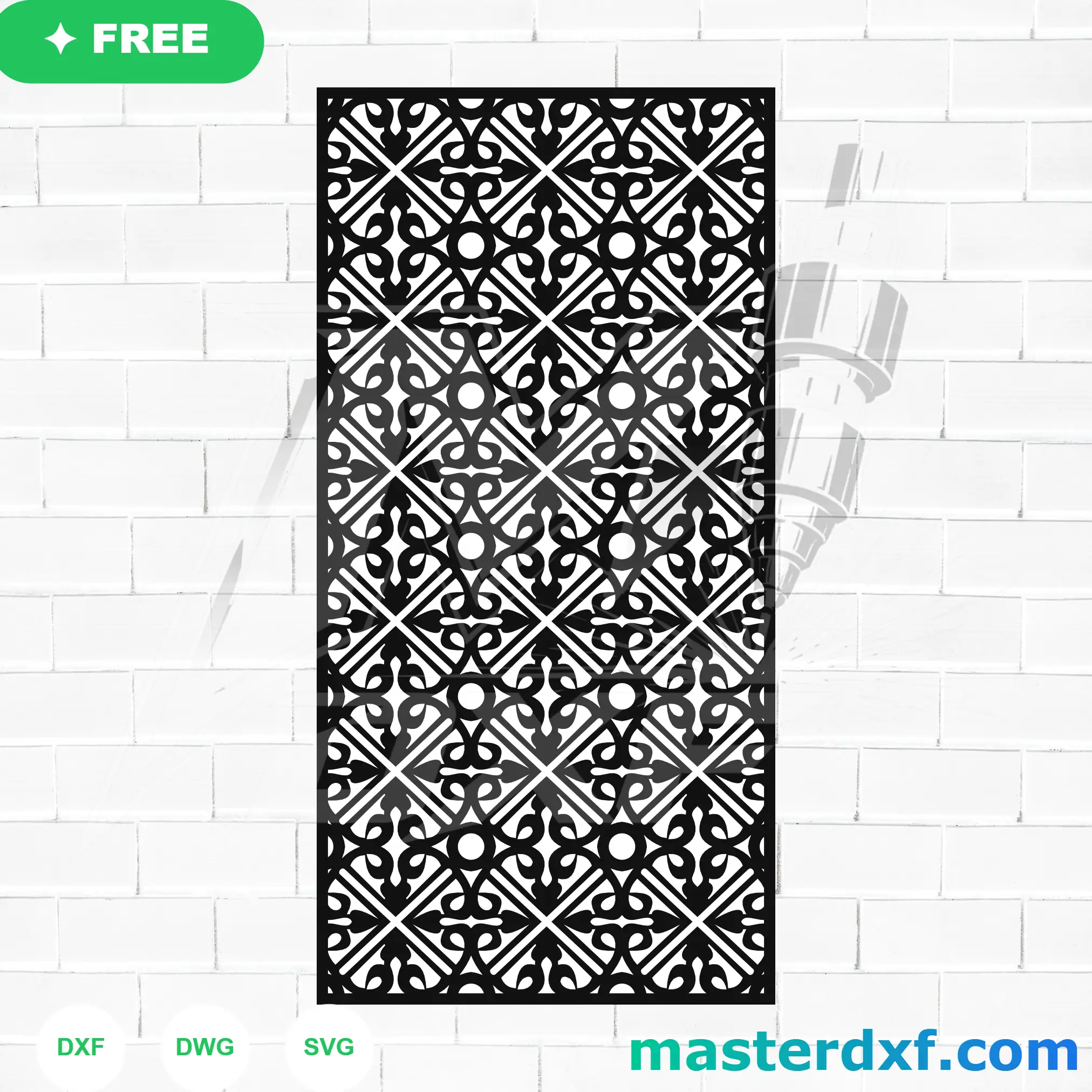 Diamond Quatrefoil Lattice DXF Panel with Crosshatch Border DXF File